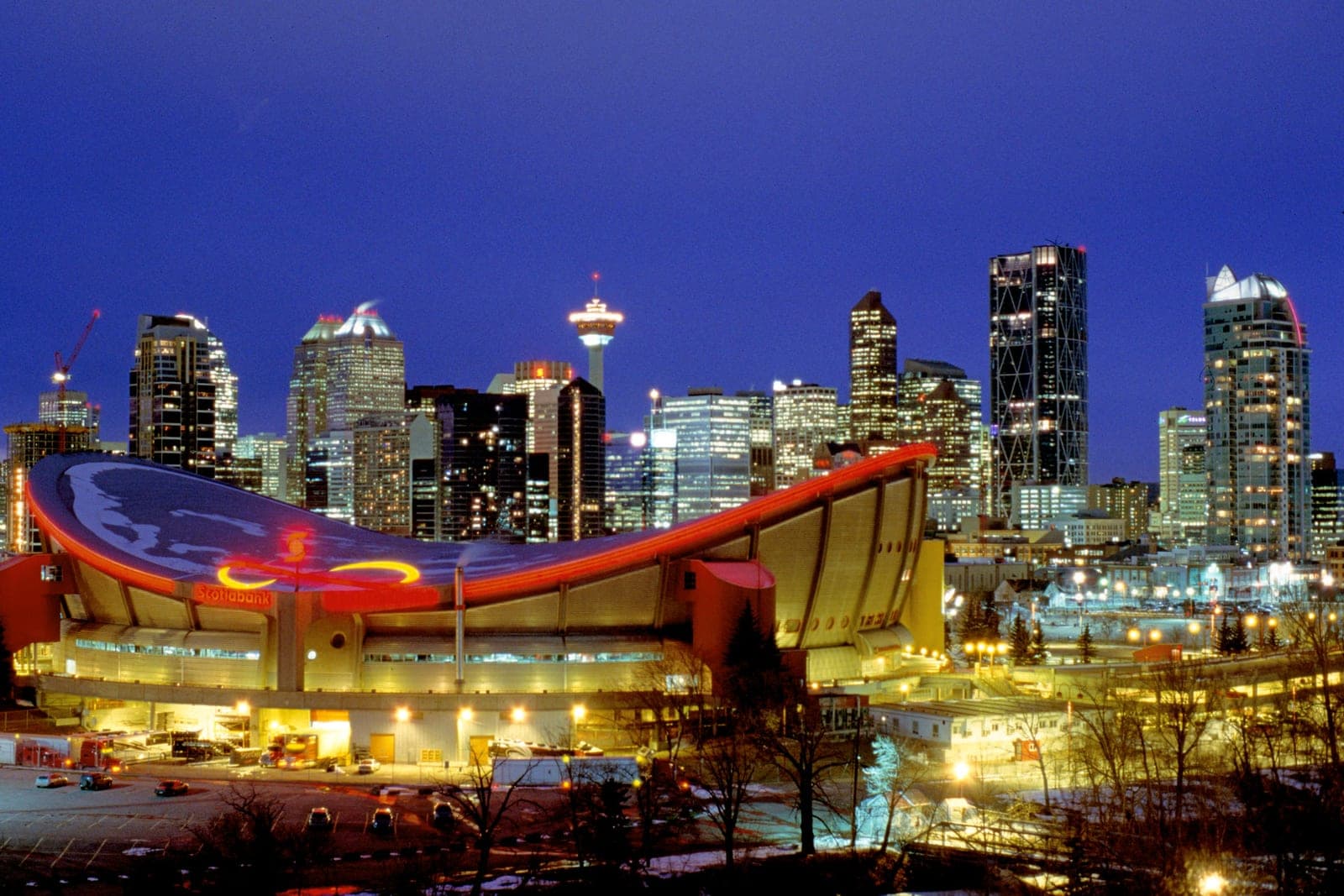 Calgary's downtown skyline viewed across the Bow River.